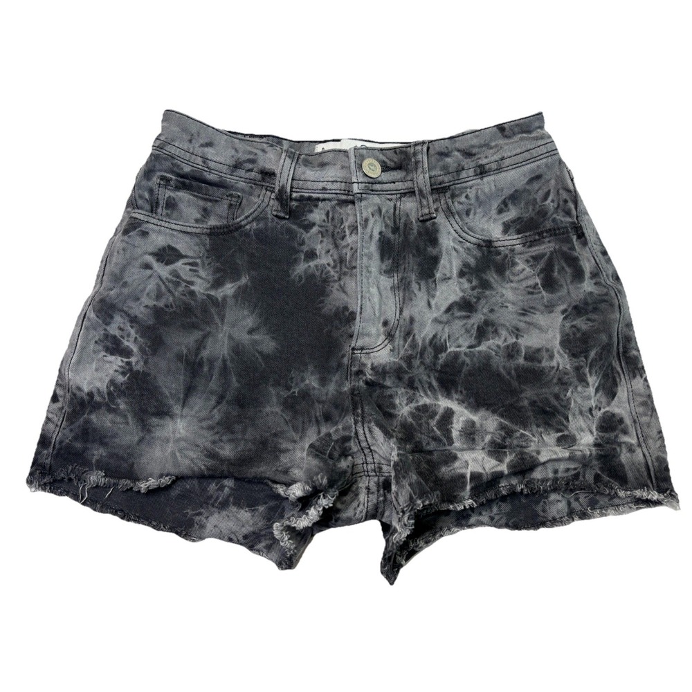 Hollister Curvy High Rise Mom Shorts Tie Dye‎ Black Gray Womens W24 Sz 0 Stretch